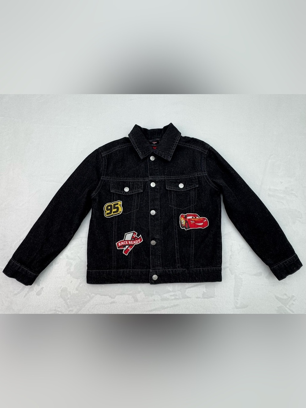 Disney Pixar Cars Lightning McQueen Boys 5/6 Jean Denim Jacket Black Red